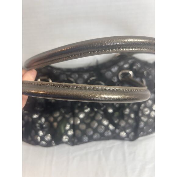 Hananel Black Feathers Flowers Bling Purse Hand Bag Embellished Silver Polka Dot - Picture 3 of 16